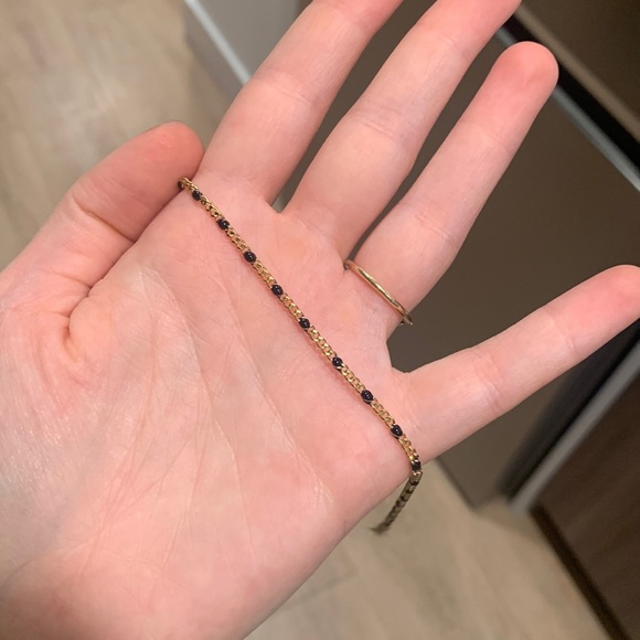 Dainty gold and black beaded look adjustable anklet delicate jeweled chain - Picture 2 of 3